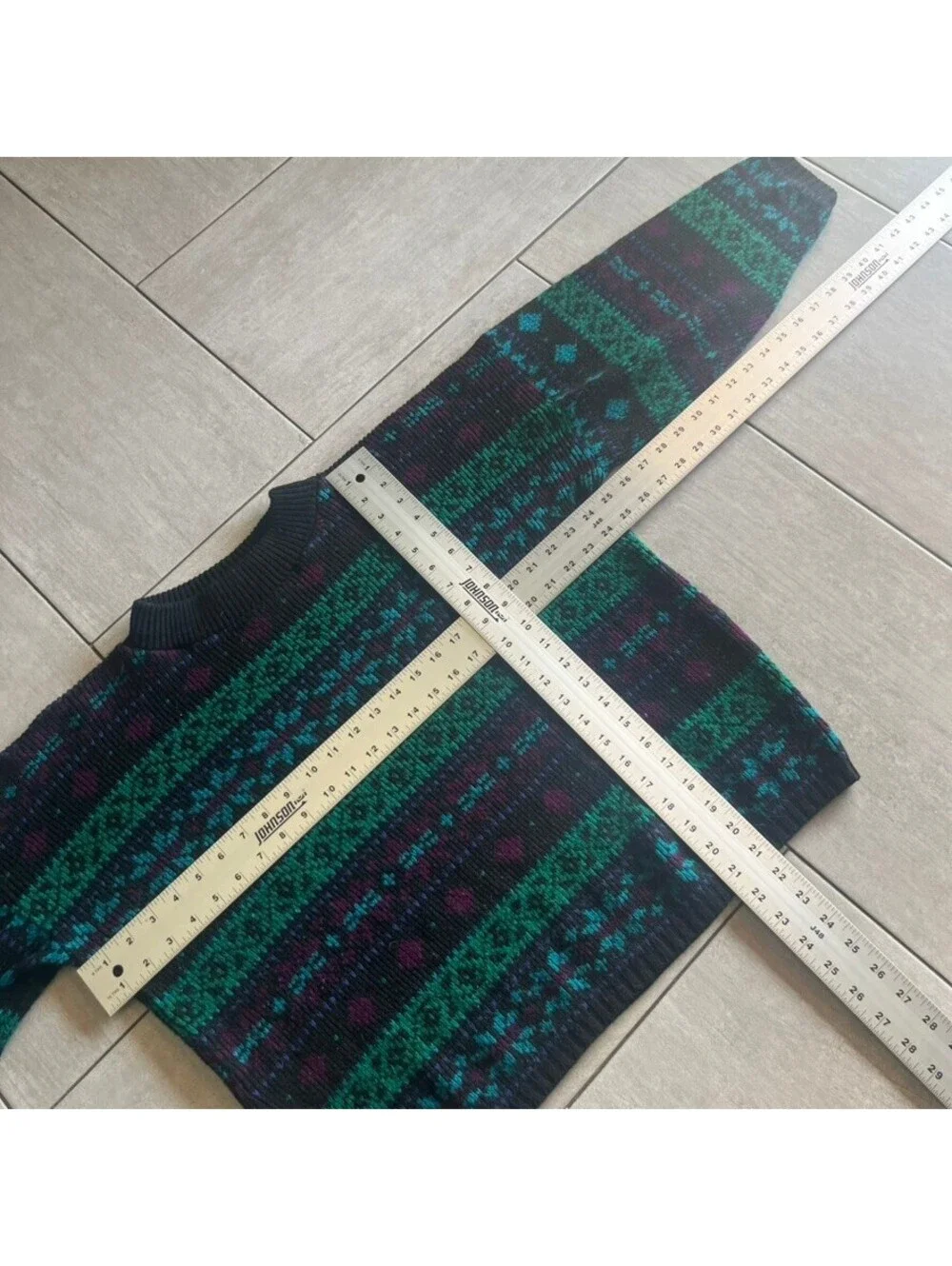 Vintage Spoiled Girls Patterned Knit Pullover Sweater Black Green Purple